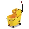Mop Buckets | Rubbermaid Commercial FG618688YEL WaveBrake 44 Quart Plastic Side Press Bucket and Wringer with Drain - Yellow image number 0