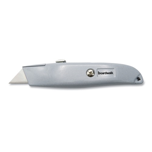  | Boardwalk BWKUKNIFE45 6 in. Die-Cast Handle Retractable Metal Utility Knife - Gray image number 0