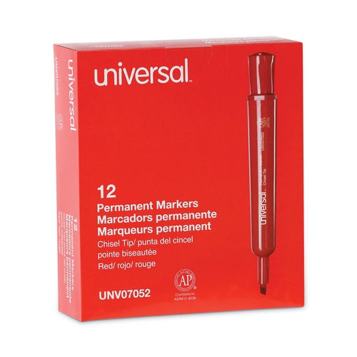 Office Jansan | Universal UNV07052 Broad Chisel Tip Permanent Marker - Red (1 Dozen) image number 0