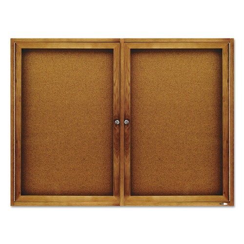 Office & Office Supplies | Quartet 364 48 in. x 36 in. Enclosed Indoor Cork Bulletin Board with Two Hinged Doors - Tan Surface/Oak Finished Fiberboard Frame image number 0