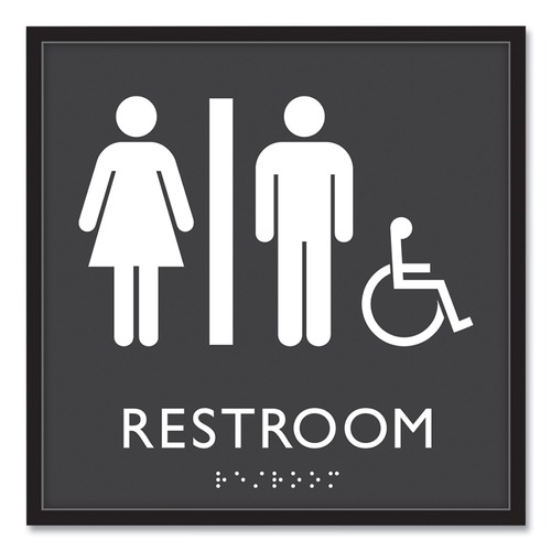 Floor Signs | Headline Sign 66911 8 in. x 8 in. Unisex Accessible Restroom Plastic ADA Sign - Clear/White image number 0