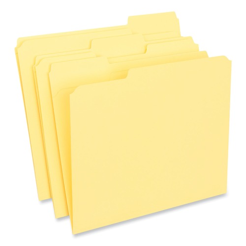 Office Jansan | Universal UNV16164 Reinforced 1/3-Cut Assorted Top-Tab File Folders - Letter Size, Yellow (100/Box) image number 0