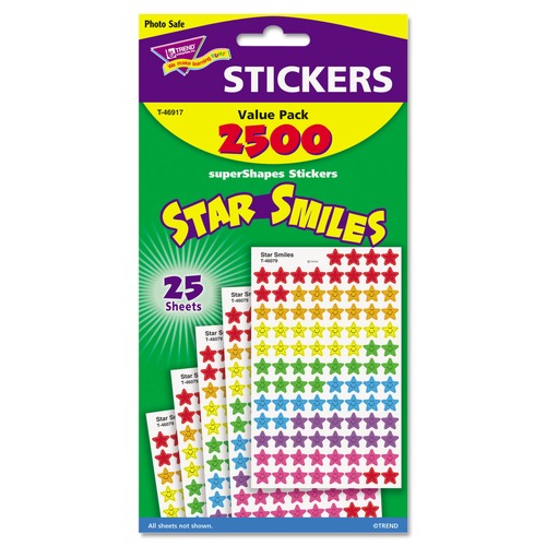 Office & Office Supplies | TREND T46917 Smiling Star Sticker Assortment Pack - Assorted Colors (2500/Pack) image number 0