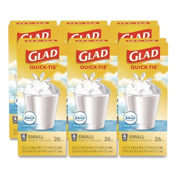 Glad OdorShield 8 in. x 18 in. 4 Gallon Tie-Flap Quick-Tie Small Trash Bags - White Febreze Fresh Clean Scent (156/Carton)