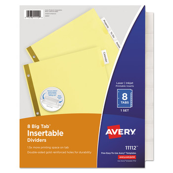 Avery Big Tab 11 in. x 8.5 in. 8-Tab Double-Sided Gold Edge Reinforcing Insertable Dividers - Clear Tabs/Buff (1-Set)