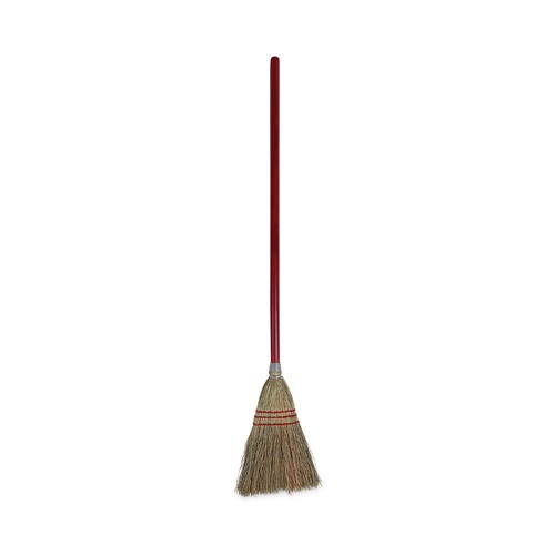 Brooms | Boardwalk BWK951TCT Corn Fiber Lobby/Toy Broom with 39 in. Wood Handle - Red/Yellow (12-Piece/Carton) image number 0