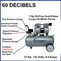 Portable Air Compressors | California Air Tools CAT-8010A 1 HP 8 Gallon Ultra Quiet and Oil-Free Aluminum Tank Wheelbarrow Air Compressor image number 6