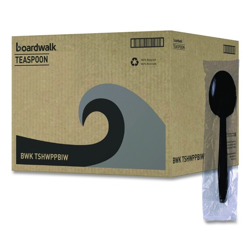 Cutlery | Boardwalk BWKTSHWPPBIW Heavyweight Wrapped Polypropylene Teapoons - Black (1000/Carton) image number 0