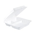 Food Service | Dart 95HT3 9.3 in. x 9.5 in. x 3 in. 3 Compartments Insulated Foam Hinged Lid Containers - White (2/Carton) image number 0