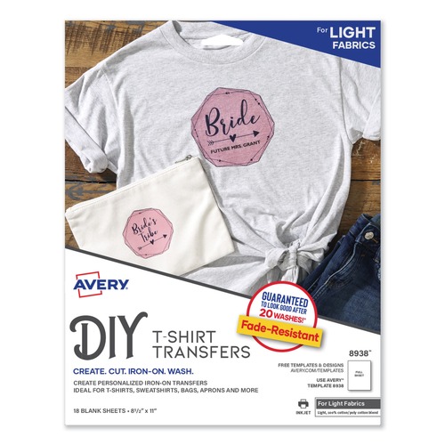 Office Jansan | Avery 08938 8.5 in. x 11 in. Fabric Transfers - White (18/Pack) image number 0