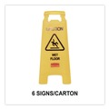 Floor Signs | Rubbermaid Commercial FG611277YEL 11 in. x 12 in. x 25 in. Caution Wet Floor Sign - Bright Yellow (6/Carton) image number 4