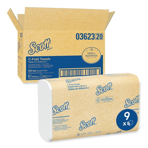 Paper Towels and Napkins | Scott 3623 10.13 in. x 13.15 in. 1-Ply Essential C-Fold Towels - White (9 Packs/Carton) image number 0