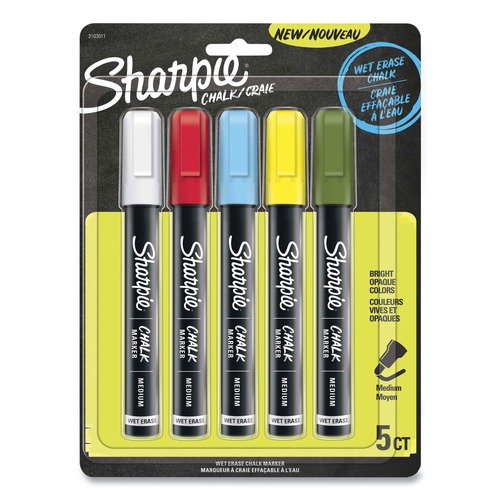Markers | Sharpie 2103011 Medium Bullet Tip Wet-Erase Chalk Marker - Assorted Colors (5/Pack) image number 0