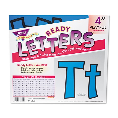 Office & Office Supplies | TREND T79744 4 in. Tall Ready Letters Playful Combo Set - Blue Characters (216/Set) image number 0