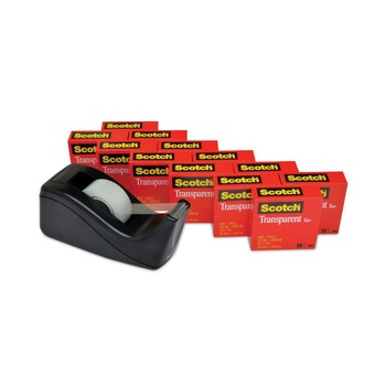 Scotch 0.75 in. x 83.33 ft. 1 in. Core Tape Value Pack with Black Dispenser - Transparent (12/Pack)