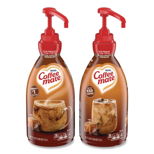 Food Service | Coffee-Mate 12323367 1.5 L Liquid Creamer Pump Bottle - Salted Caramel Chocolate (2/Carton) image number 0
