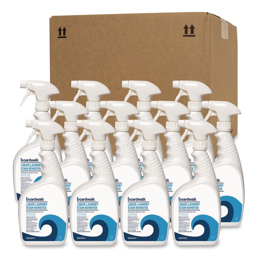 Laundry Detergent | Boardwalk BWK4852 32 oz Liquid Laundry Stain Remover - Fresh and Clean Scent (6/Carton) image number 0