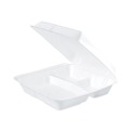 Food Service | Dart 95HT3 9.3 in. x 9.5 in. x 3 in. 3 Compartments Insulated Foam Hinged Lid Containers - White (2/Carton) image number 1