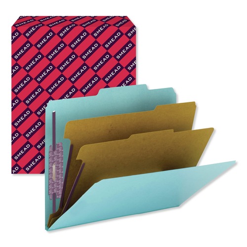 File Folders | Smead 14030 6-Section Pressboard Top Tab Classification Folders with 6 SafeSHIELD Fasteners - Letter Size/Blue (10/Box) image number 0