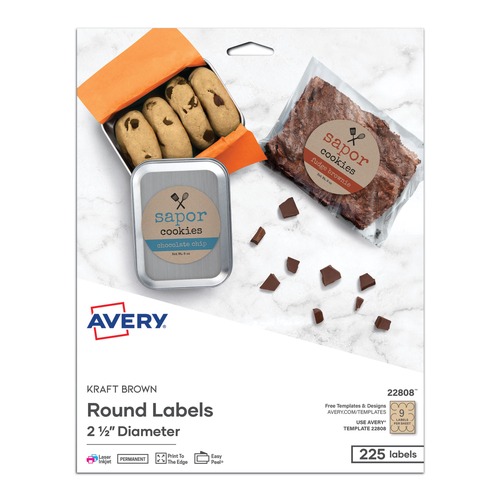 Office Jansan | Avery 22808 2.5 in. Diameter Print-to-the-Edge Labels - Round Brown Kraft (225/Pack) image number 0