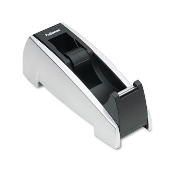 Fellowes Mfg Co. 8032701 Office Suites Desktop Tape Dispenser, 1-in Core, Plastic, Heavy Base, Black/silver
