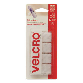 Velcro 0.88 in. x 0.88 in. Removable Adhesive Sticky-Back Fasteners - White (12/Pack)