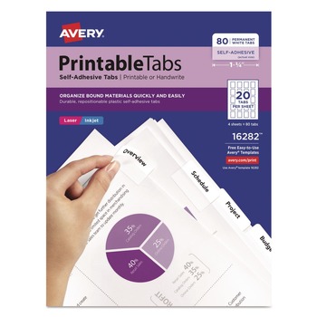 Avery 1.75 in. Wide 1/5-Cut Printable Plastic Tabs with Repositionable Adhesive - White (80/Pack)
