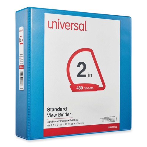 Office Jansan | Universal UNV20733 11 in. x 8.5 in. 2 in. Capacity 3 Rings Slant D-Ring View Binder - Light Blue image number 0
