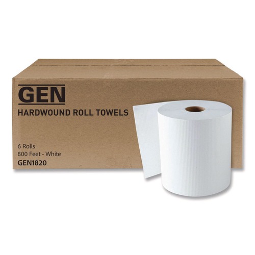 Facility Maintenance & Supplies | GEN GEN1820 8 in. x 800 ft. Hardwound Roll Towels - White (6 Rolls/Carton) image number 0