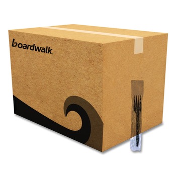 Boardwalk BWKFORKHWPSBIW Heavyweight Wrapped Polystyrene Plastic Fork Cutlery - Black (1000/Carton)