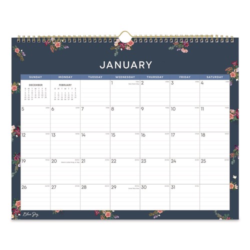 Calendars & Planners | Blue Sky 148617 15 in. x 12 in. 12-Month (Jan to Dec): 2026 Ashlyn Monthly Wall Calendar - Floral Artwork, White/Blue/Pink Sheets image number 0