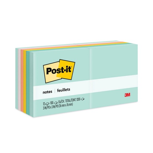 Bulk Savings Pricing 2 | Post-it Notes 654-AST 3 in. x 3 in. Original Pads in Beachside Cafe Collection Colors (12 Pads/Pack) image number 0