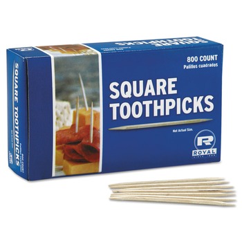 AmerCareRoyal R820SQ 2.75 in. Square Wood Toothpicks - Natural (19200/Carton)