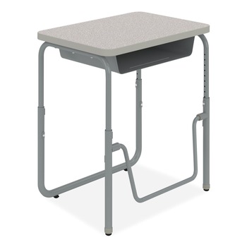 Safco 27.75 in. x 19.75 in. x 22 in. to 30 in. AlphaBetter 2.0 Height-Adjustable Student Desk with Pendulum Bar and Book Box - Pebble Gray