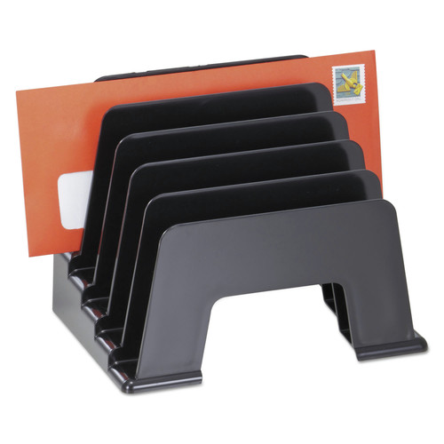 Universal UNV08104 5 Section DL to A5 Size 8 in. x 5.5 in. x 6 in. Recycled Plastic Incline Sorter - Black image number 0