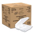 Food Trays, Containers, and Lids | Dart 95HT3R 9.25 in. x 9.5 in. x 3 in. 3-Compartment Foam Hinged Lid Containers - White (200/Carton) image number 0