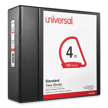 Universal UNV20995 4 in. Capacity 11 in. x 8.5 in. 3-Slant-Ring View Binder - Black