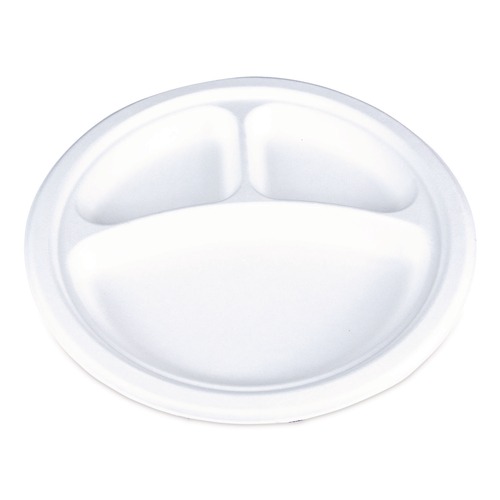 Bowls and Plates | SCT 18163WPF 10 in. Diameter 3-Compartment ChampWare Molded Fiber Plate Tableware - White (500/Carton) image number 0