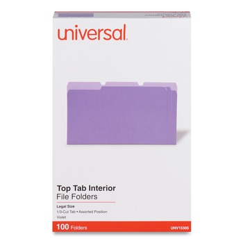 Universal UNV15305 1/3-Cut Tabs, Interior File Folders - Legal Size, Violet (100/Box)