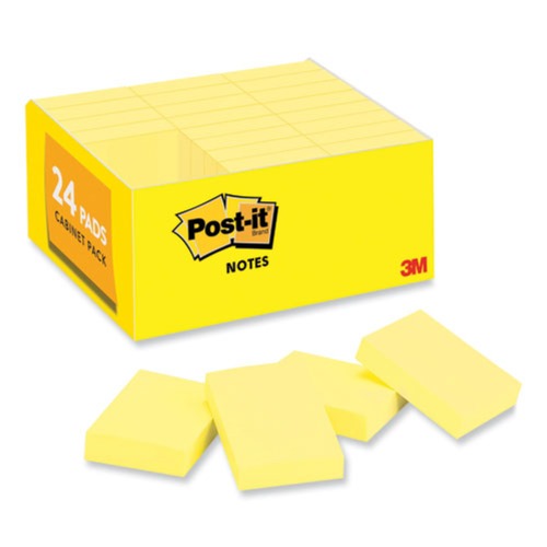 Office Jansan | Post-it Notes 653-24VAD 1.38 in. x 1.88 in. Original Pads Value Pack - Canary Yellow (100-Sheets/Pad, 24-Pads/Pack) image number 0