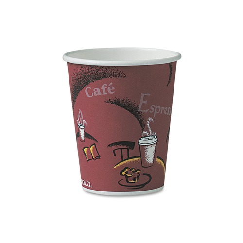 Early Labor Day Sale | SOLO OF10BI-0041 10 oz. Paper Hot Drink Cups in Bistro Design - Maroon (300/Carton) image number 0