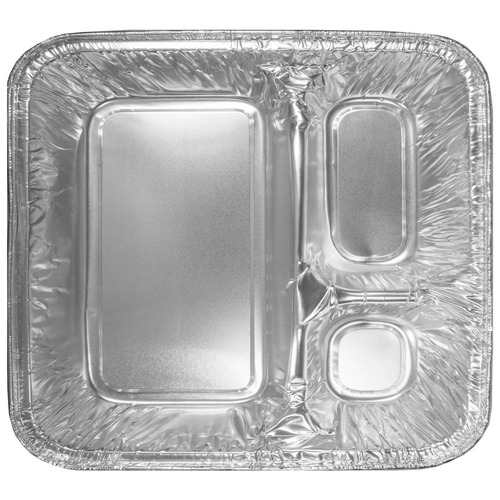 Food Service | Handi-Foil 2045-00-500 6.38 in. x 1.47 in. x 8 in. 24 oz. 3-Compartment Oblong Aluminum Food Container - Silver (500/Carton) image number 0
