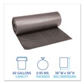 Trash Bags | Boardwalk H7658TGKR01 38 in. x 58 in. 60 gal. 0.95 mil Recycled Low-Density Polyethylene Can Liners - Black (100/Carton) image number 3