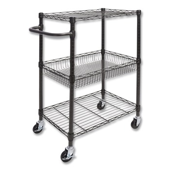 Alera ALESW342416BA 28 in. x 16 in. x 39 in. 500-lbs. Capacity 3-Tier Wire Rolling Cart - Black Anthracite