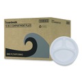 Office Jansan | Boardwalk BWKPLTHIPS10WH3 10 in. Diameter 3-Compartment Hi-Impact Plastic Dinner Plates - White (500/Carton) image number 0