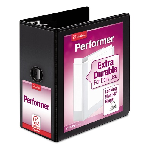  | Cardinal 17951 Performer 3 Slant D Ring 5 in. Capacity ClearVue Binder - Black image number 0