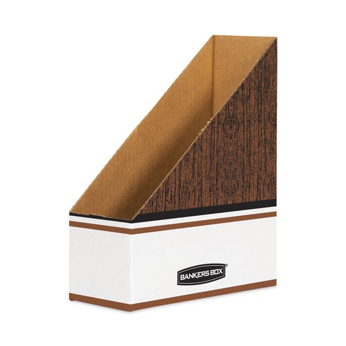 Office Jansan | Bankers Box 07223 4 in. x 9 in. x 11.5 in. Corrugated Cardboard Magazine File - Wood Grain (12/Carton) image number 0