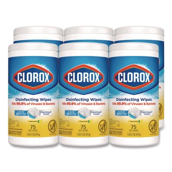 Clorox 7 in. x 7.75 in. 1-Ply Bleach Free Disinfecting Cleaning Wipes - Crisp Lemon White (6/Carton)