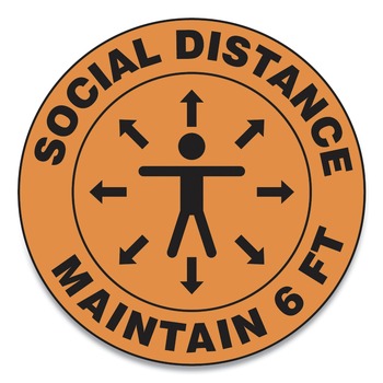 GN1 17 in. Circle "Social Distance Maintain 6 ft." Human/Arrows Slip-Gard Social Distance Floor Signs - Orange (25/Pack)