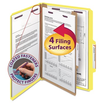 Smead Four-Section Pressboard Top Tab Classification Folders - Yellow/Legal Size (10/Box)
